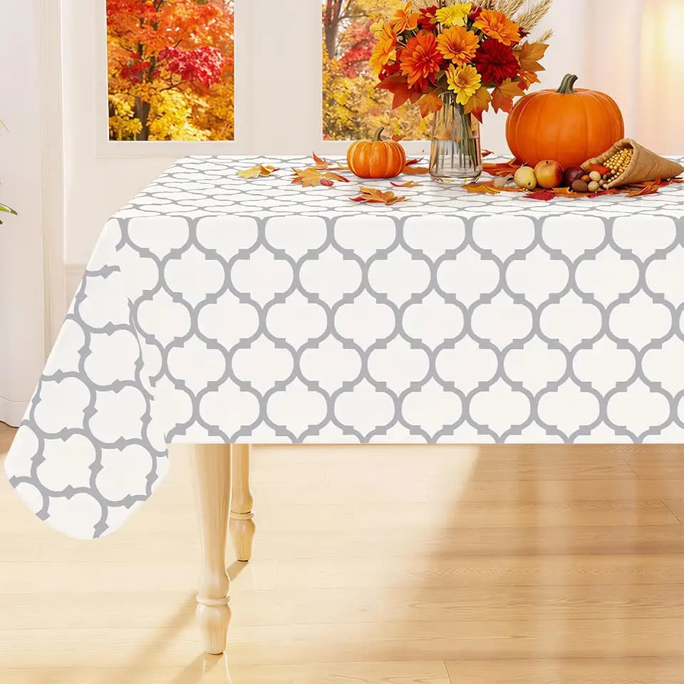 Smiry Rectangle Table Cloth, Flannel Backed Vinyl Tablecloth, 60"x102"