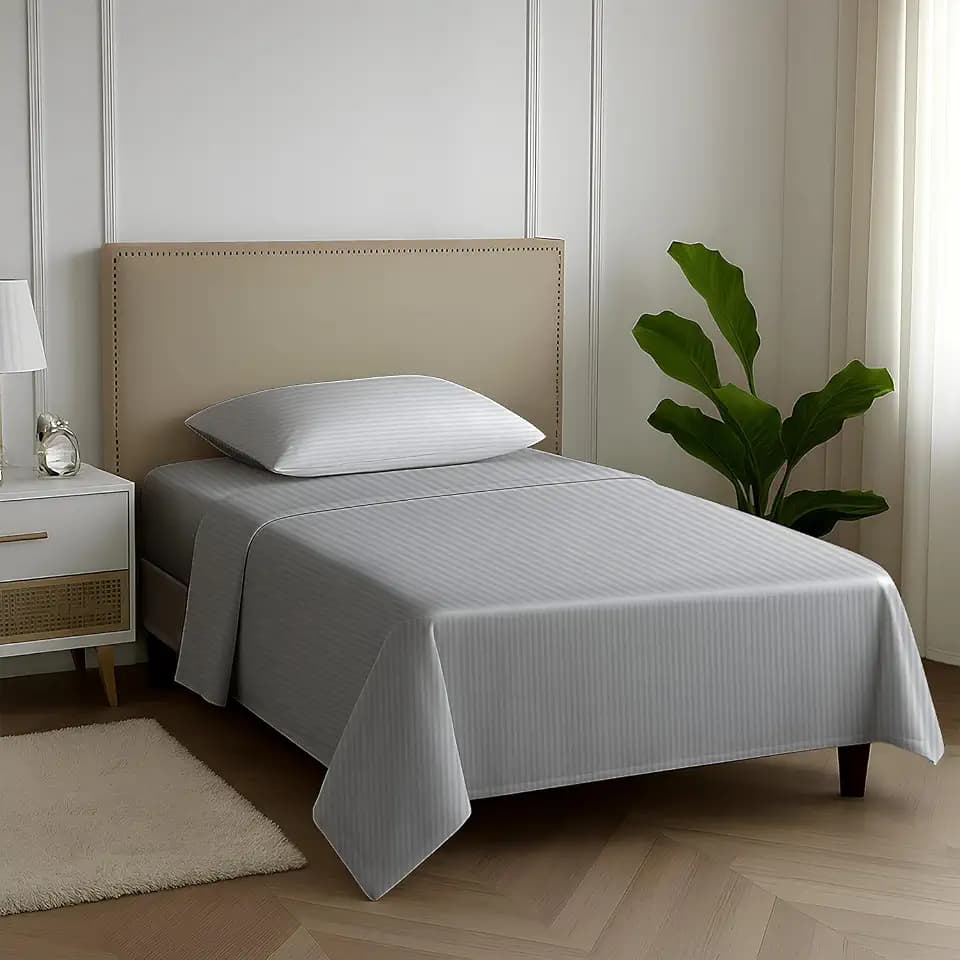 Carressa Linen 600 Series Striped Twin Sheets Set, Cool Sateen, Silver Grey