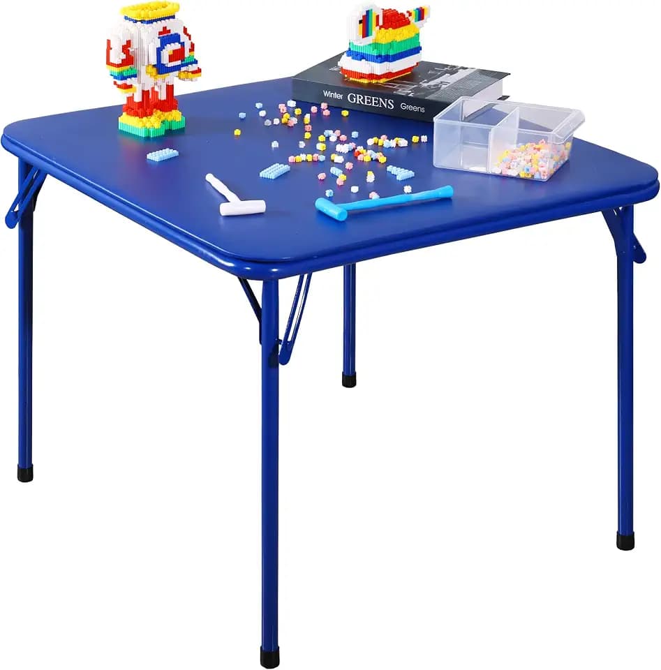 23.5'' Kids Folding Square Table, Card Table with Vinyl Padded Top, Foldable Activity for Indoor/Outdoor Use, Perfect for Picnic, Playtime and Learning, 23.5" W X 23.5" D X 20.5" H, Blue