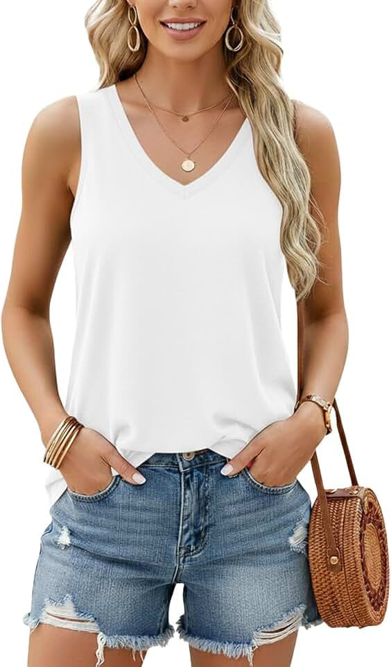 Womens Tank Tops V Neck Sleeveless Cotton Tee Shirts