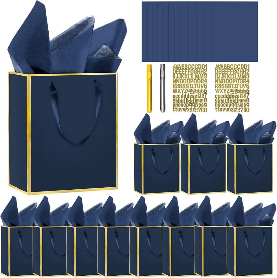Epoesch Small Navy Blue Gift Bags with Handles, 12 Pack