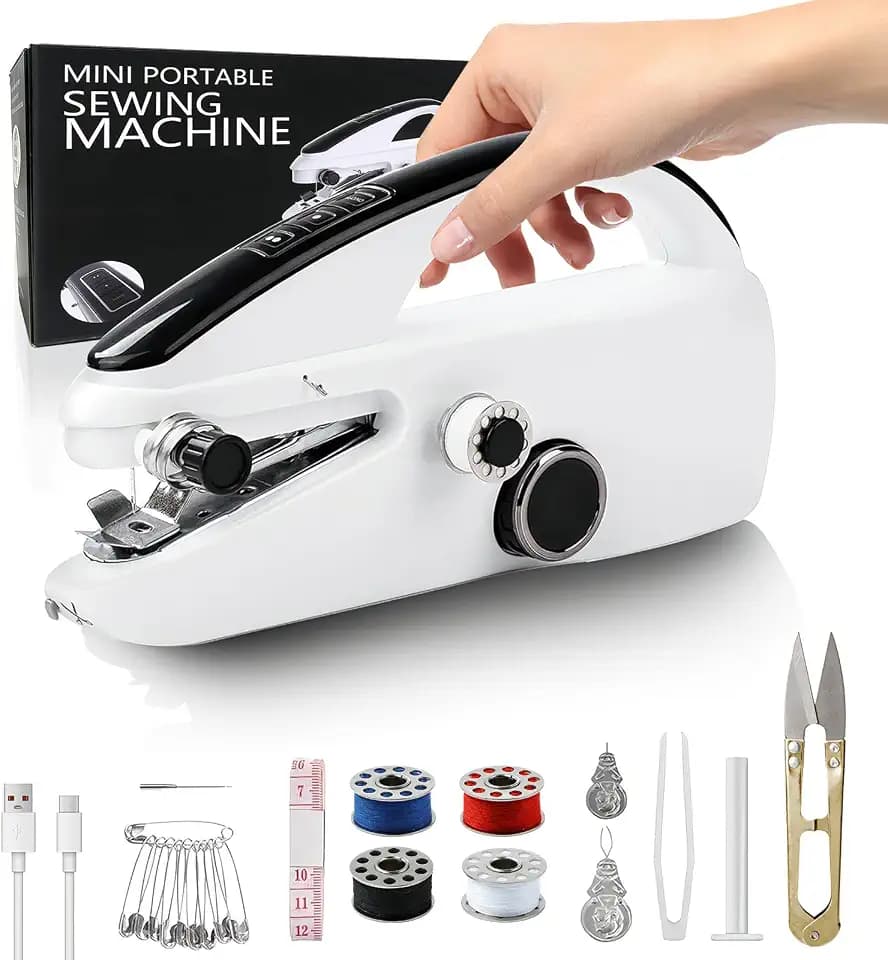 Mini Handheld Sewing Machine, Hand Held Sewing Machine for Beginners, Hand Sewing Machine for Clothes Fabrics Repair Home DIY, Small Manual Sewing Machine Portable, Hand Stitching Machine