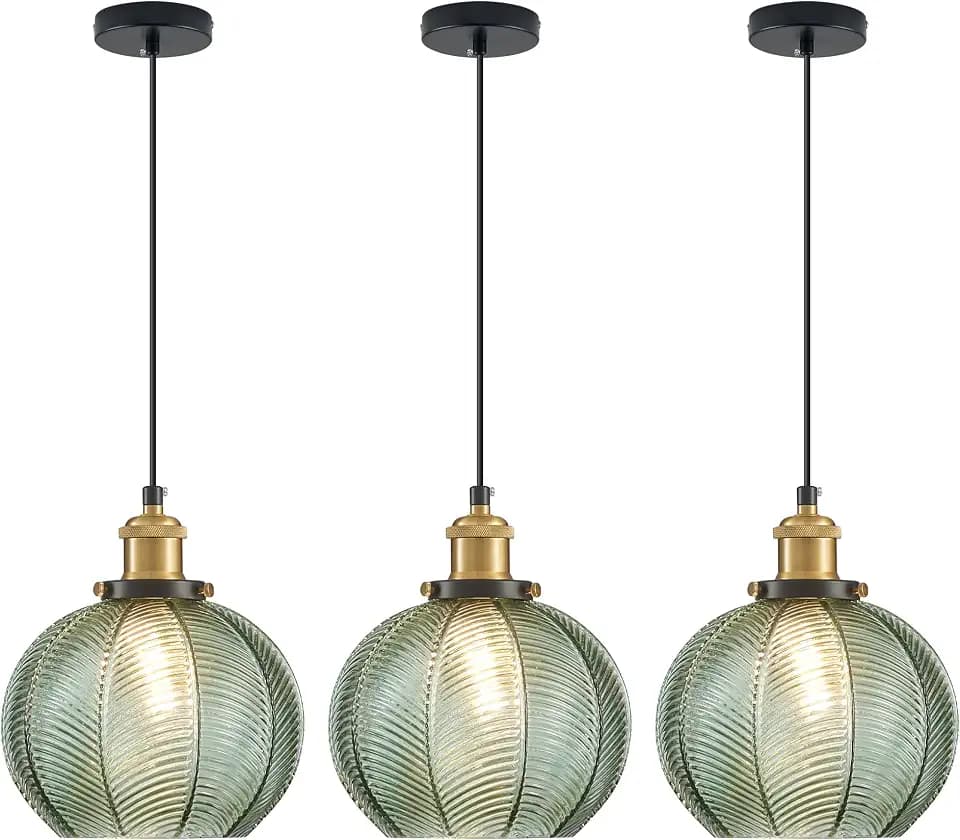 Vintage Green Glass Pendant Lights 3-Pack Kitchen Island Fixture