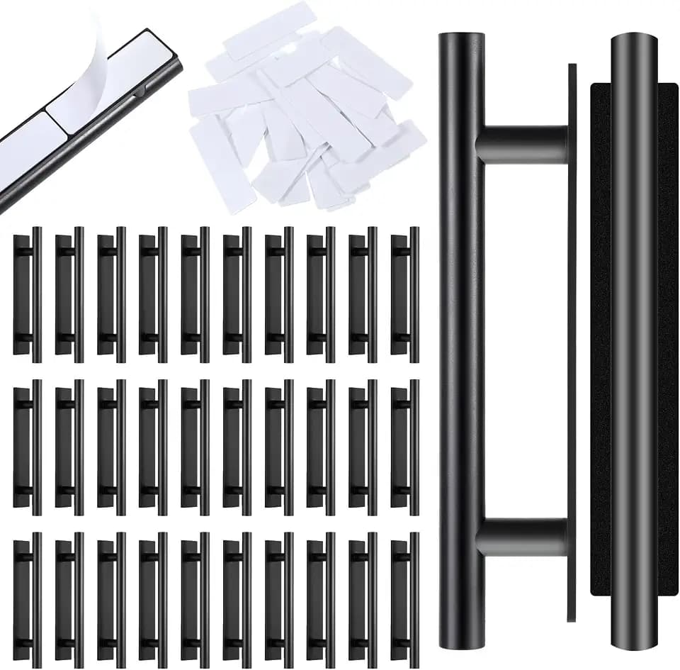 30 Pcs Self-Stick Push Pull Helper, Plastic Black No Drill Adhesive Cabinet Handles ABS Plastic Peel and Stick Pulls for Kitchen, Bathroom, Door, Cabinets, Windows, Drawers, Furniture