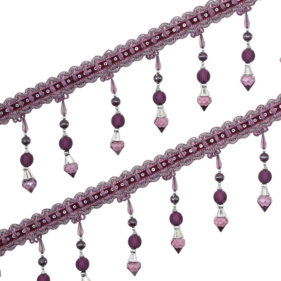 Yalulu 4 Yards Multicolor Beaded Hanging Ball Tassel Fringe Trim Large Large Bead Sewing Trim Fringe for Curtain Tablecloth Home Decoration (Purple)