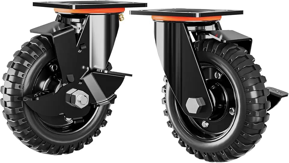 DOZAWA 6 Inch Caster Wheels Set of 2 (2 Swivel with Brake), 660lb Total Capacity, Heavy Duty Plate Casters Solid Rubber Knobby Tread for Workbench, Cart, Dolly, Trolley, Wagon, and Outdoor Use