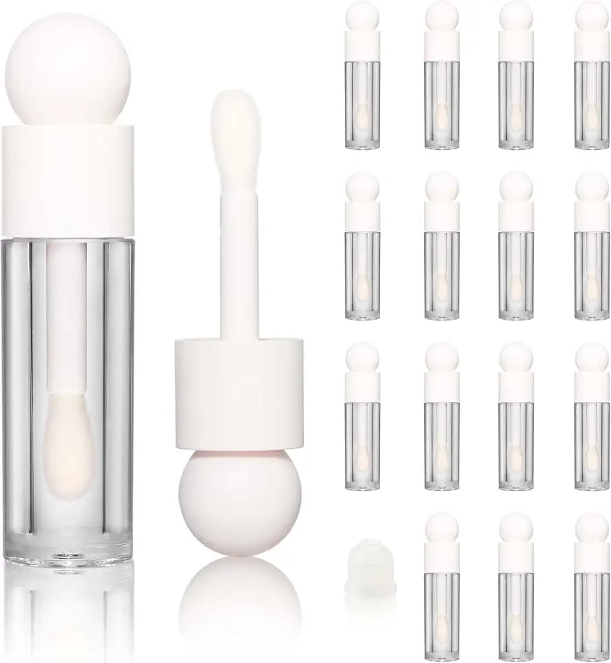 COSIDEA 16pcs Empty 5ml white lip gloss tubes with big wand large 0.17 oz deo foot brush lipgloss tube container for lip oil