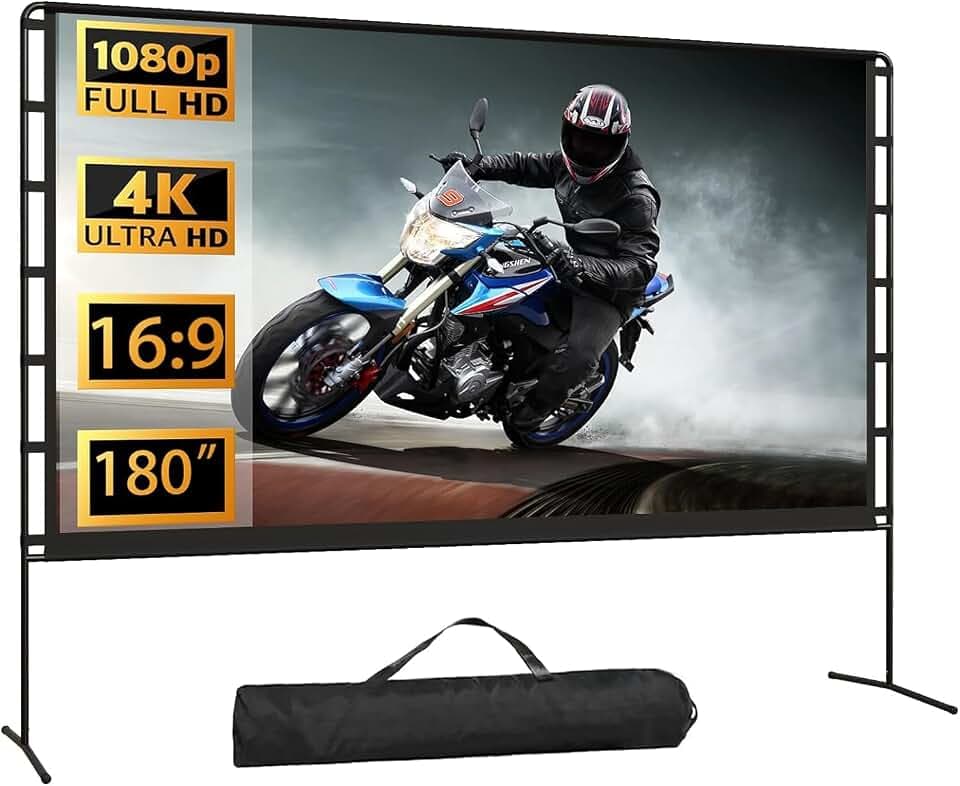 180in Leinwand Beamer mit Ständer, faltbare Outdoor-Leinwand 16:9 HD 4K tragbarer Beamer 1.1 Gain für Heimkino oder Büro