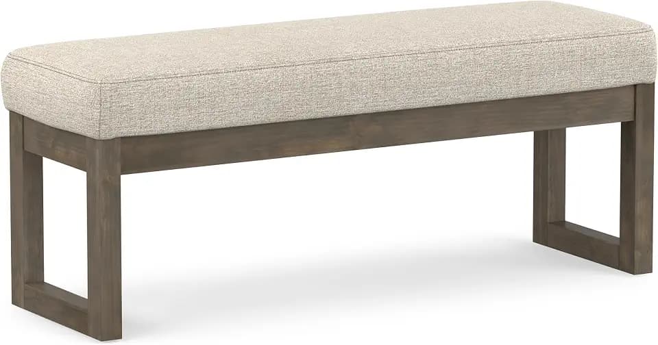 SIMPLIHOME Milltown 44" Wide Tweed Look Rectangle Ottoman in Platinum