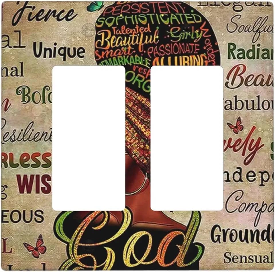Black Queen African Woman 2 Gang Rocker Light Switch Cover Double Decorator Wall Plate Decorative Outlet Covers Switchplate Electrical Faceplate for Kitchen Bathroom Farmhouse Home Wall Panel Decor