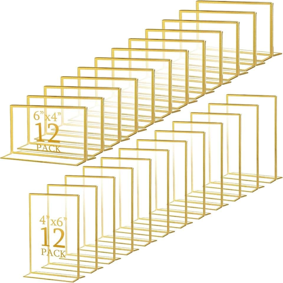 Hoteam 24 Pack 4 X 6 Inch/6 X 4 Inch Gold Acrylic Sign Holder Picture Frame