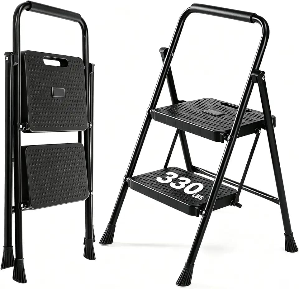Sweetcrispy 2 Step Ladder, 330lbs Capacity Folding Step Stool