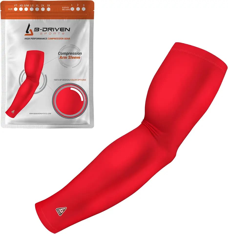 B-Driven Sports Compression Arm Sleeve For Men Women Youth - Solid Single