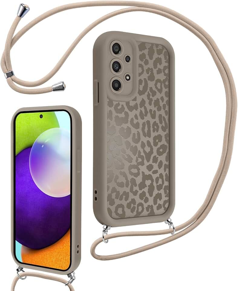 Xylota Handyband für Samsung Galaxy A52 5G/A52 4G/A52s 5G Hülle mit Band, Silikon Aesthetic Leopard Muster Design Handyhülle mit Kette Kordel, Schutzhülle für Samsung A52s 5G 6,5'' zum Umhängen, Braun