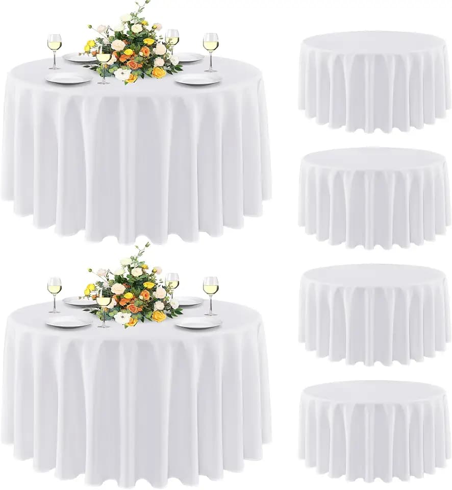 sancua 90 Inch Round Tablecloth Fit 30-72 Inch Tables, White 6 Pack Circle