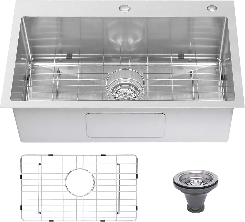Drop-in Kitchen Sink 33"x22" Single Bowl:3D Micro-pebble Embossed