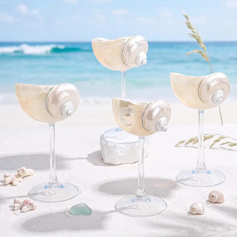 Conch Shell Wine Glasses Wedding Wine Cup Martini Goblet Cocktail Drinkware Drinking Stemware for Valentine Birthday Wedding Bridesmaids Anniversary Party(White Conch,Clear Base,4 Pcs)