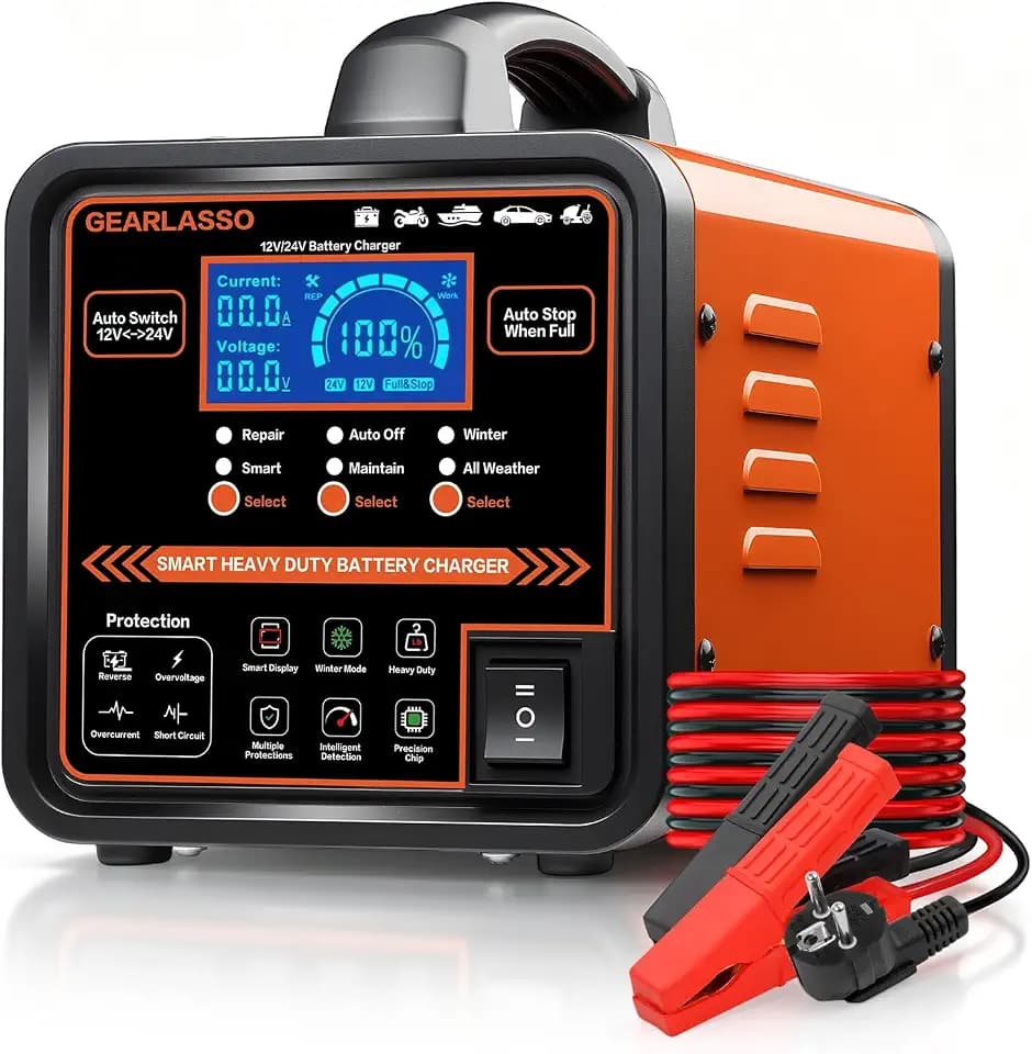 12V 24V Autobatterie Ladegerät, 0-15A Batterie-Erhaltungsgerät mit automatischer Abschaltung, Reparatur- und Wintermodus, Smart Erhaltungs-Ladegerät für Auto, LKW, Motorrad, AGM-Batterien