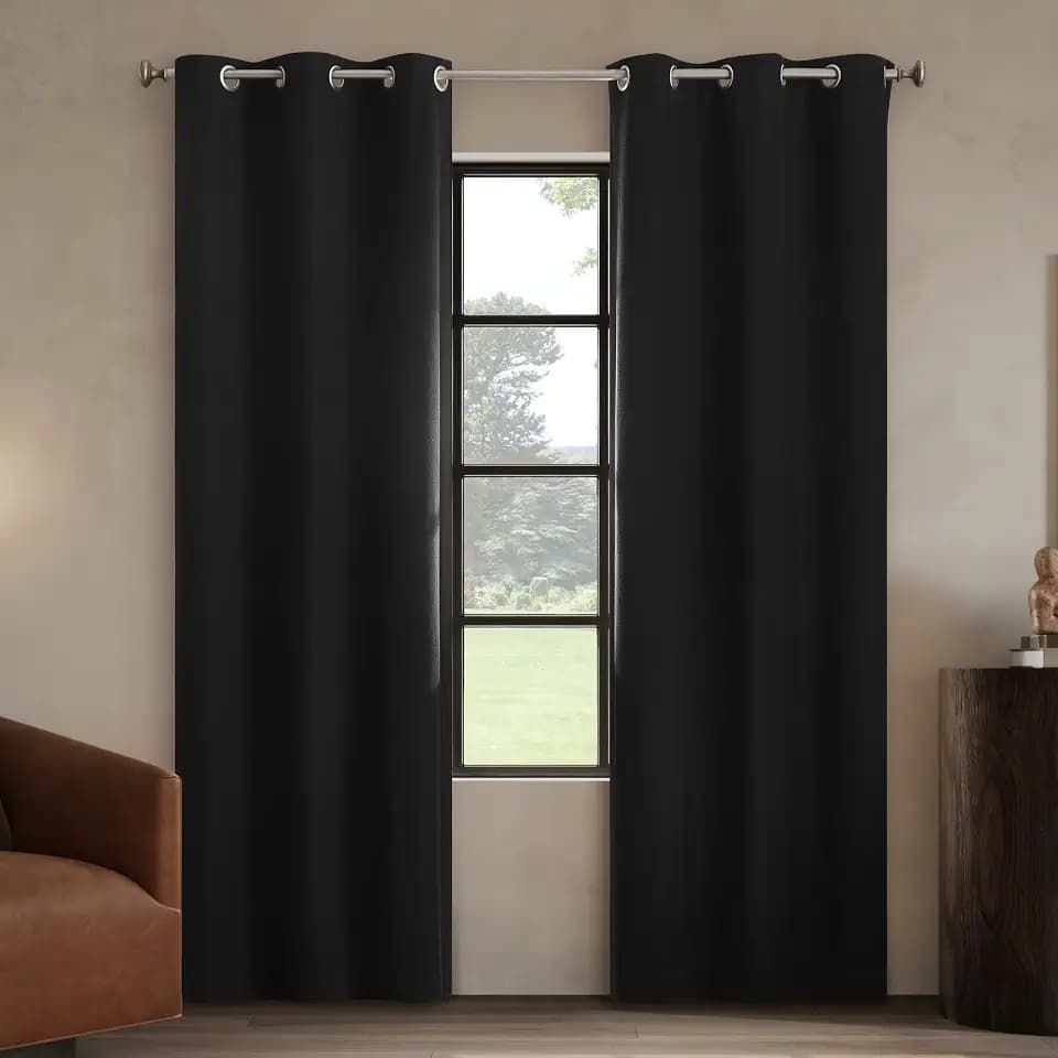 Sun Zero Giselle 2-Pack Magnetic Closure 100% Total Blackout Grommet Curtain Panel Pair, Black, 37" W x 84" L (2 Panels)