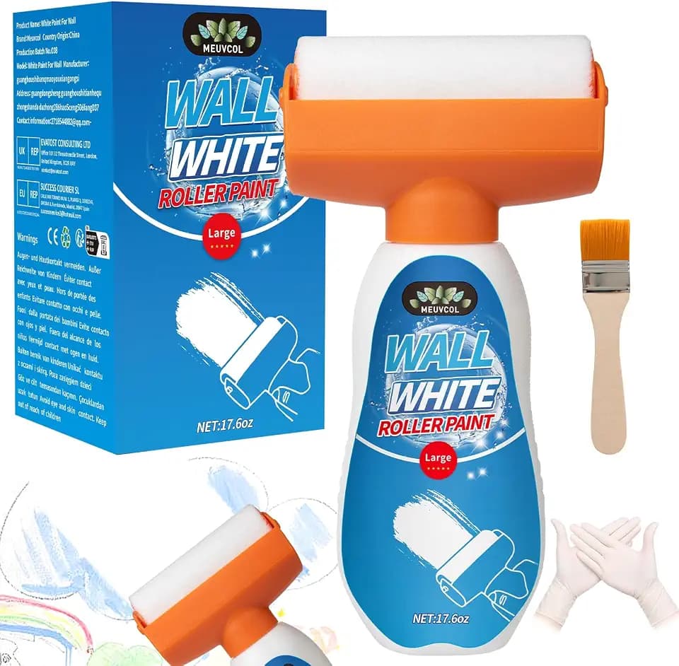 White Paint for Wall, 17.6 Floz Wall Touch Up Paint With Roller