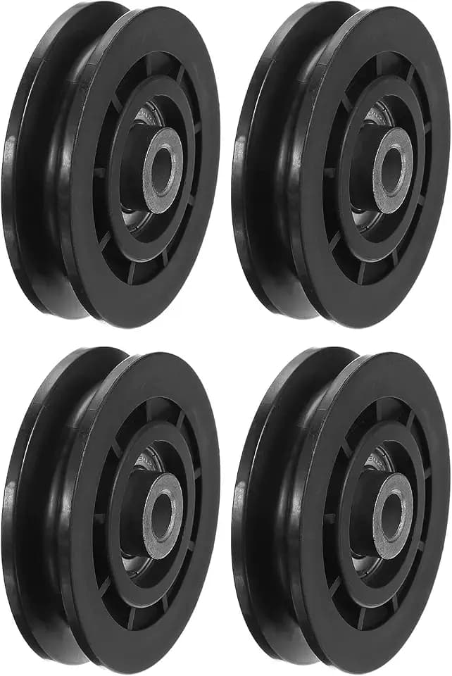 PATIKIL Universal Bearing Pulley Wheel, 75mm/3", 4 Pcs Nylon, Stainless Steel, Black, Suitable for Gym Equipment, Cable Machines, Garage Door Pulley Systems