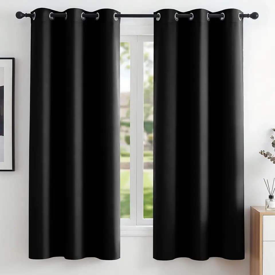 Deconovo Blackout Curtains for Bedroom, 2 Panels, 42W x 63L, Black