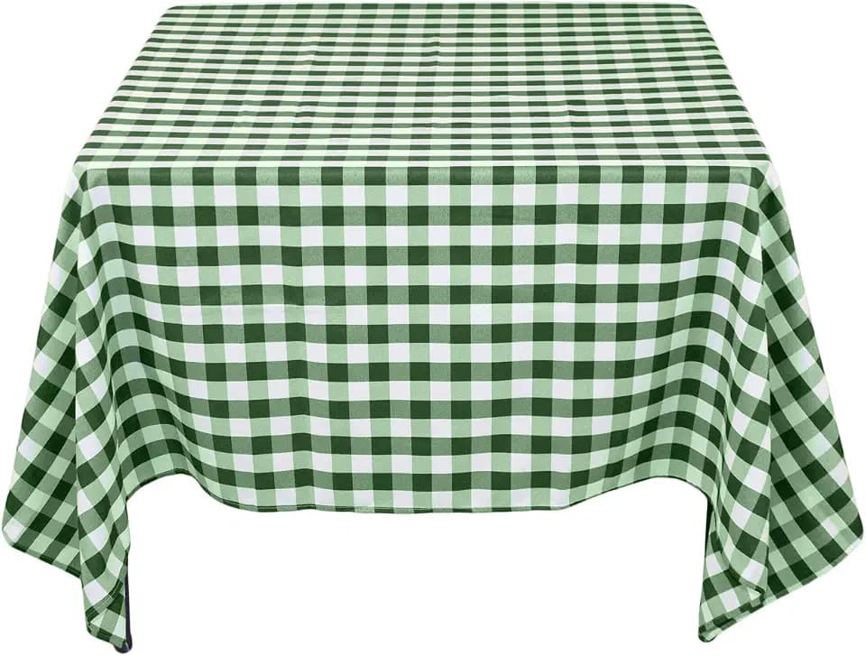LTC LINENS 70 in. x 70 in. Green and White Checkered Tablecloth Square - Green Gingham Tablecloth for Card Table - Stain Resistant, Washable Fabric Cloth Small Table Cover for Picnic, Party