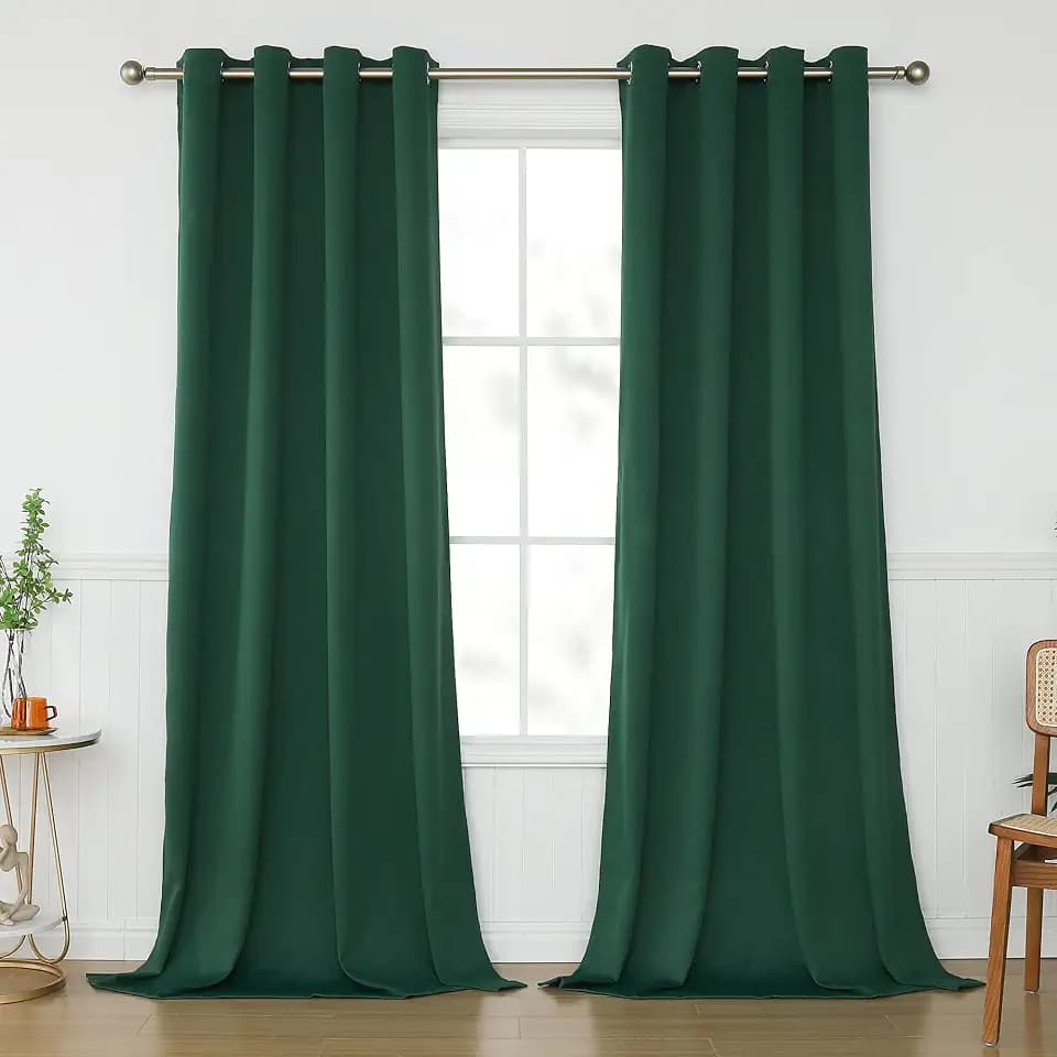 KEQIAOSUOCAI Green Blackout Curtains 120 Inches Long for Living Room - Grommet Room Darkening Hunter Green Curtain Drapes for Bedroom, Emerald Green, 2 Panel, 52W x 120L