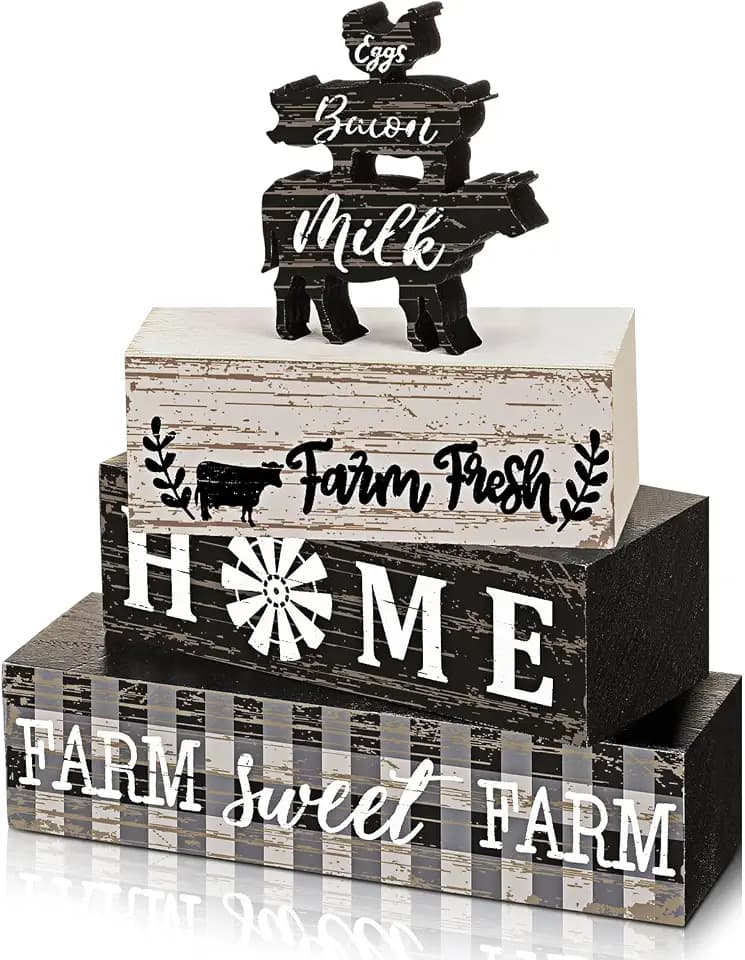 Geelin 4 Pcs Farm Animal Wooden Table Decor Cow Rooster Pig Farmhouse Signs