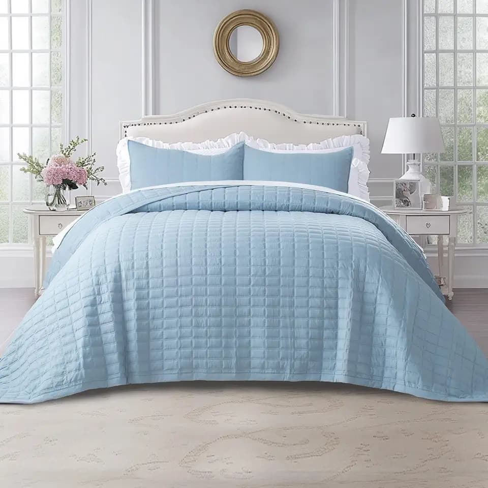 KASENTEX King XL/Cal King Quilt Set 108x98, Soft Washed 3-Layer Lightweight