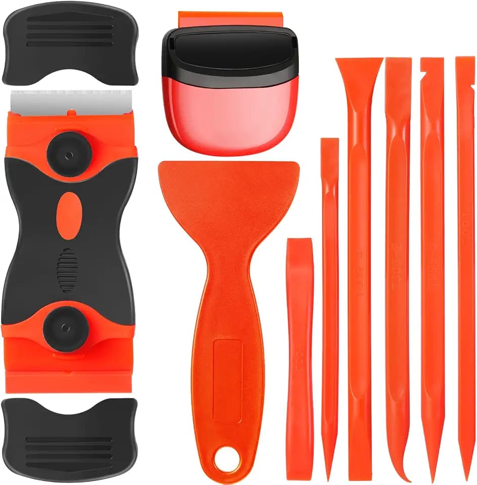 Tallew 9 Pcs Plastic Scraper Set Paint Tool Non Scratch Putty, Orange