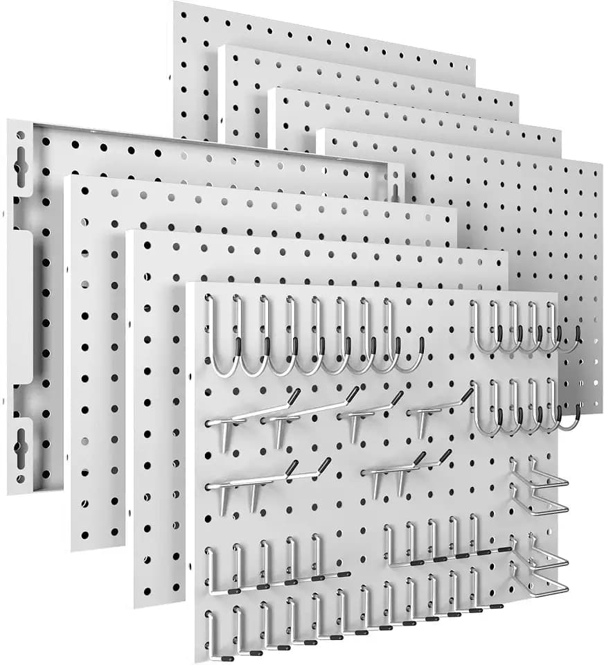 Spampur Peg Board, 8 Pack Metal Pegboard Panels with 50 Hooks