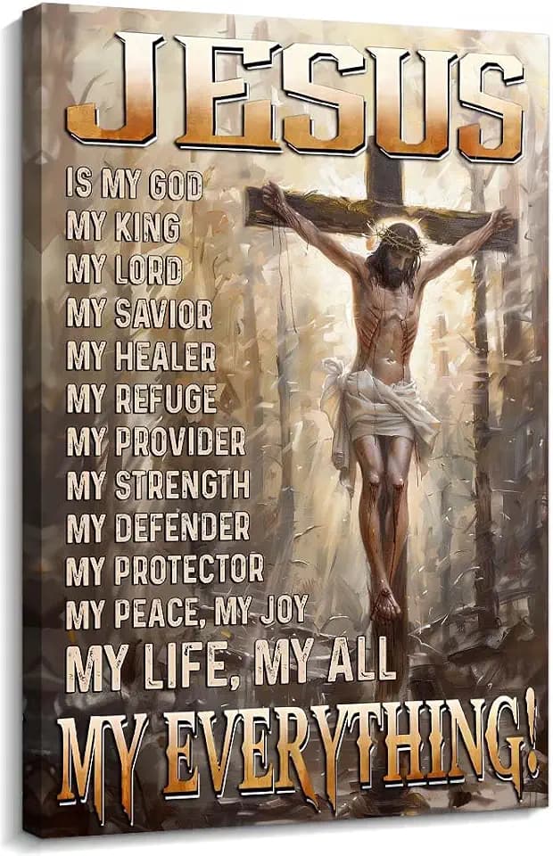 Jesus Wall Art Christian Quotes Wall Decor Canvas Pictures Artwork, Framed Jesus Christ Prayer Wall Art Quotes Poster for Bedroom Decor 08x12 inches