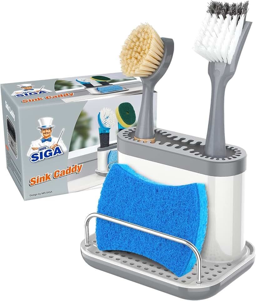 MR.SIGA Sink Caddy, Kitchen Sink Organizer Sponge Holder with Drip Tray