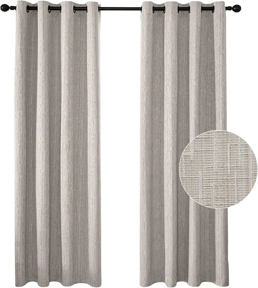 Linen Curtains 63 inch Length 2 Panels Burlap Textured 42x63 Beige