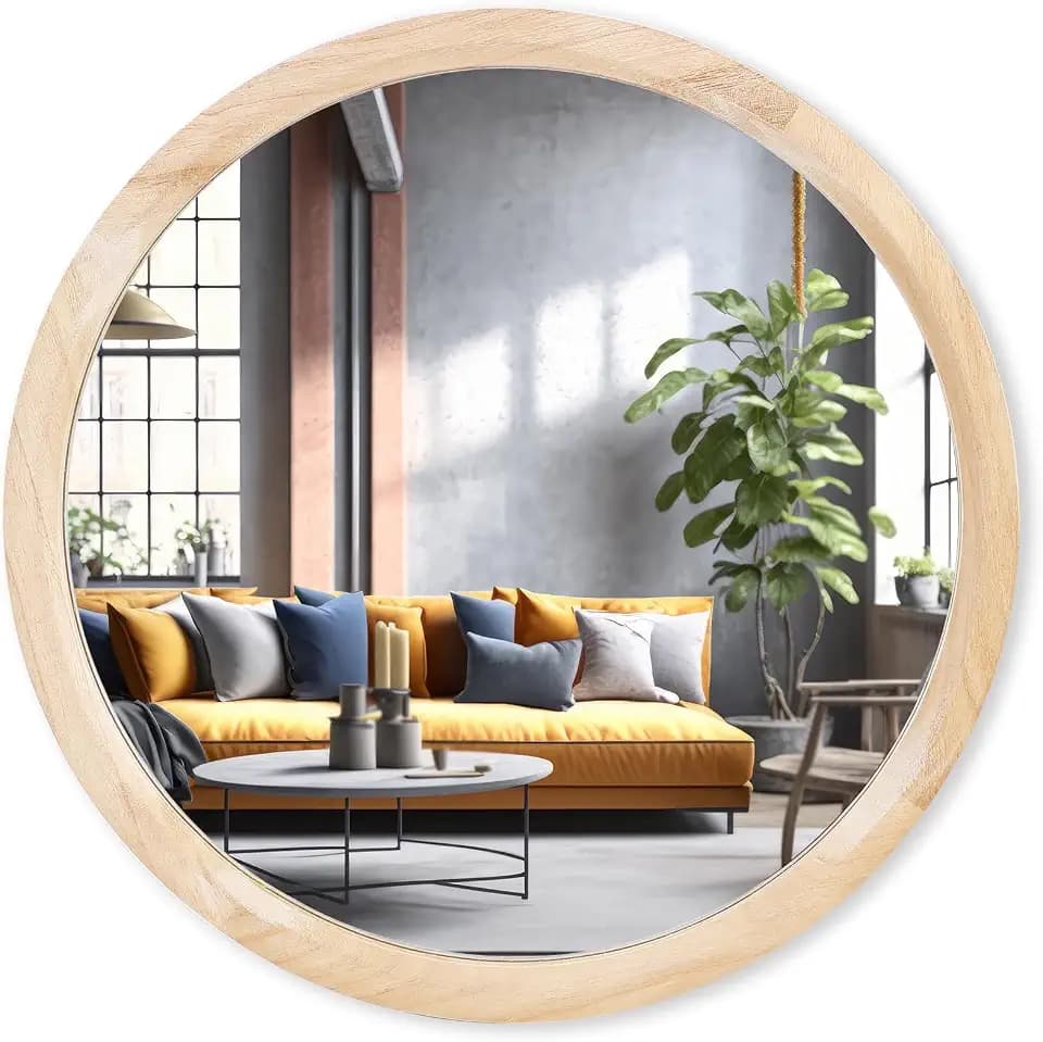 17''Round Wood Mirror, Small Circle Mirror, Nursery Mirror, Boho Wall Decor