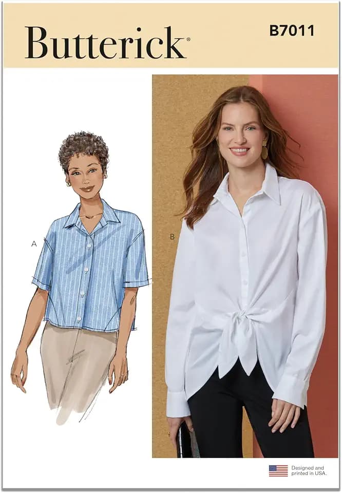Butterick B7011H5 Misses' Button-Down Shirts Sewing Pattern Packet, Design Code B7011, Sizes 6-8-10-12-14
