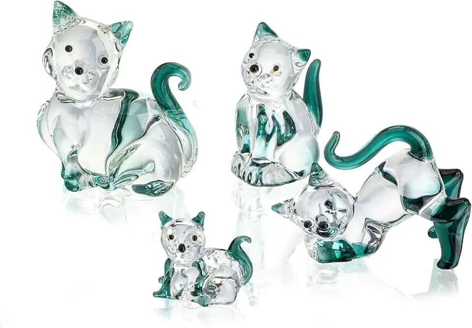 2'' Blown Glass Cat Figurine Collectibles Miniature Glass Animal,Pack of 4