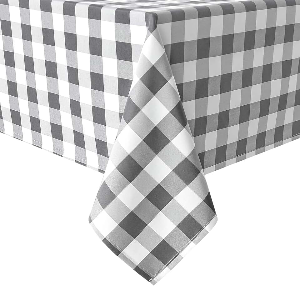 Hiasan Checkered Square Tablecloth 70 x 70 Inch, Grey and White