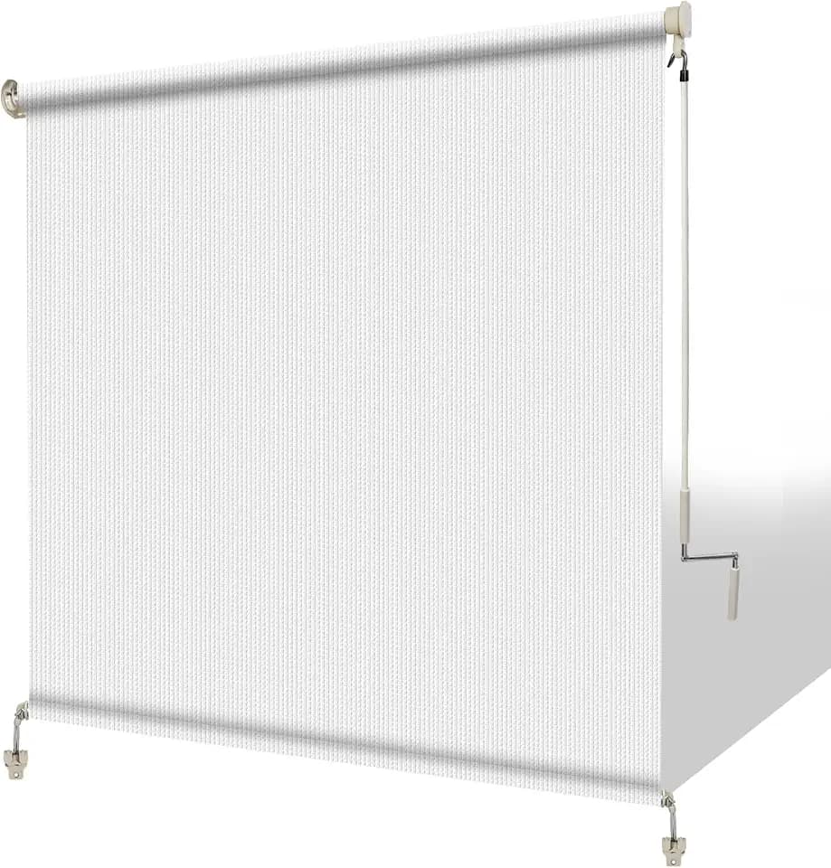 Shade&Beyond Outdoor Roller Shades with Splicing Design, 8' W x 8' H Cordless Patio Roll Up Blinds, Exterior Shade Cloth Roll for Porch, Gazebo, Pergola, Balcony, White