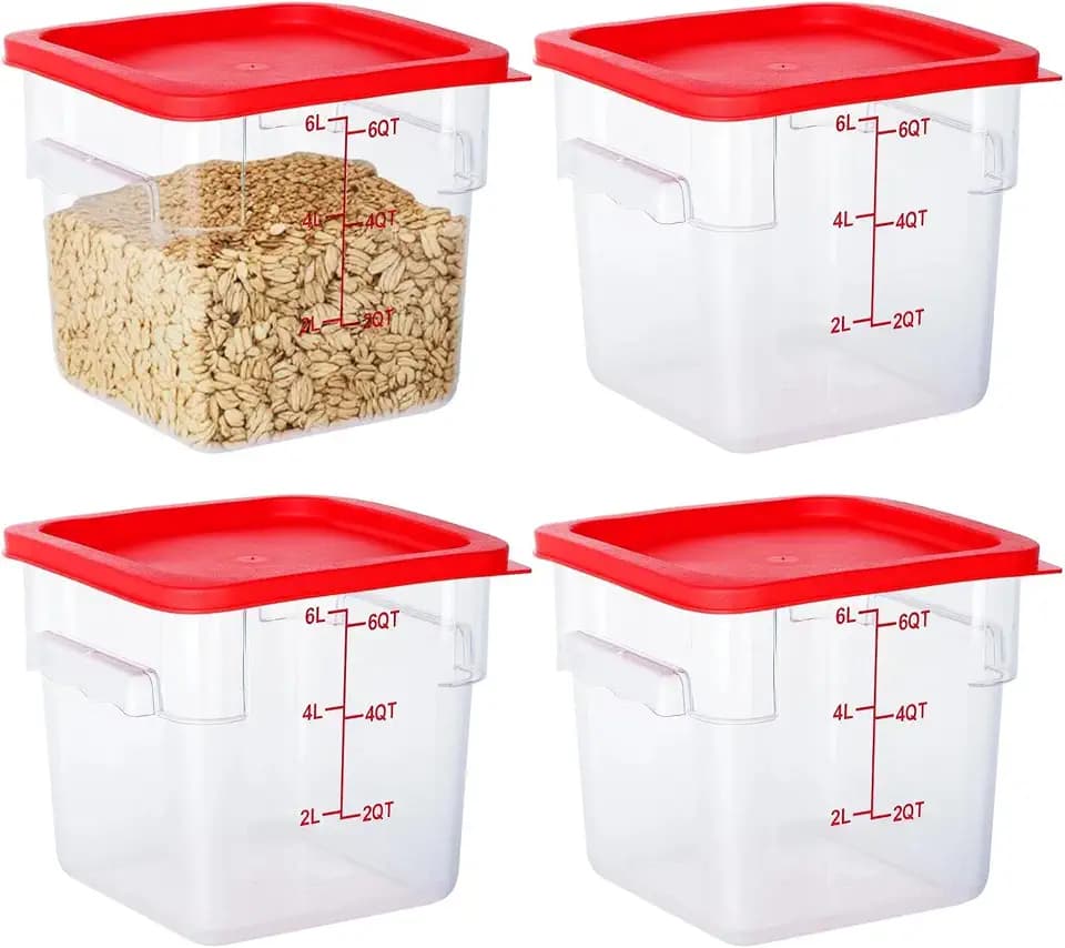 BIEAMA 4 Pack 6 Qt Square Food Storage Containers with Lids, NSF, Clear