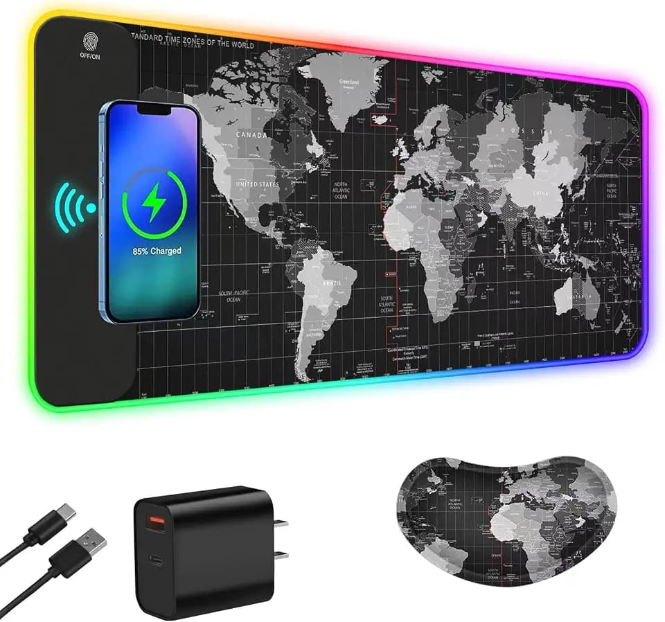 ToLuLu Wireless Charging RGB Gaming Mouse Pad, 15W Mouse Mat w/ 30W Charger