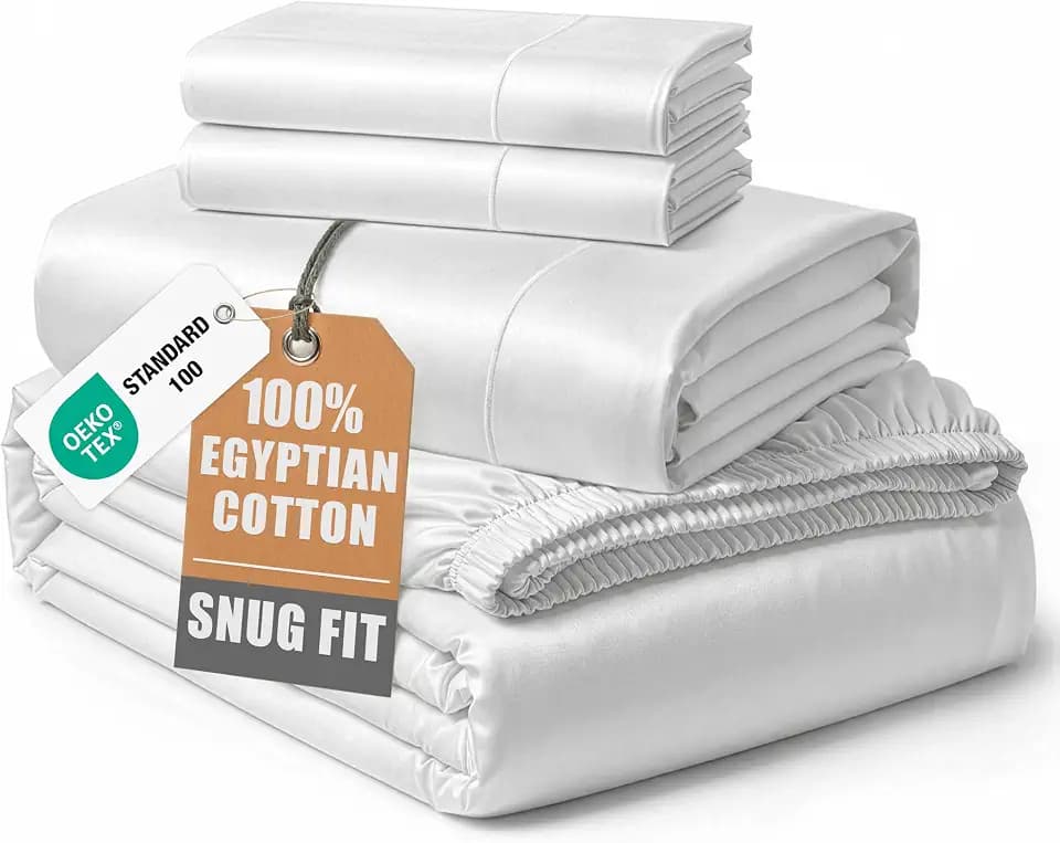 LANE LINEN Full Size Sheets 100% Egyptian Cotton Sateen - White