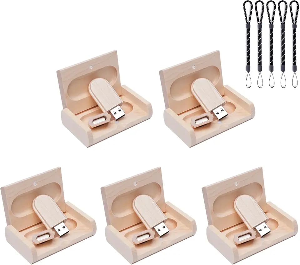 5 Stück 64GB Wooden Flash Drive USB 2.0, High Speed Maple Wood USB Flash Drive Thumb Drive Memory Stick with Wood Box