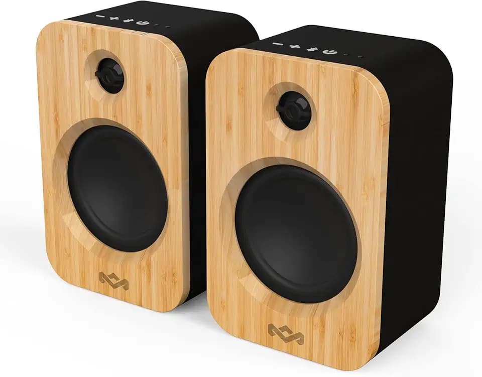 House of Marley Get Together Duo Bluetooth-Lautsprecher - Nachhaltig hergestellte Regallautsprecher , Wireless Soundsystem, Netzbetrieb/ 20 Stunden Akku, Aux-in-Funktion, High-Definition-Verstärker