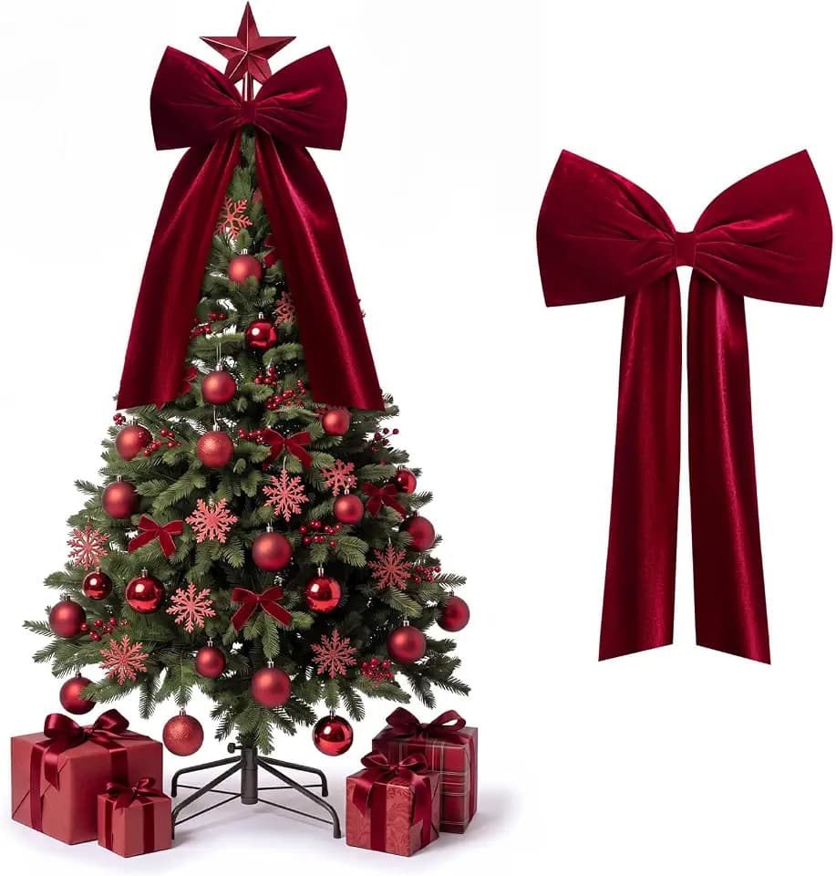 Knitgrip Red Extra Large Velvet Bow Christmas Tree Topper, 47 Inch