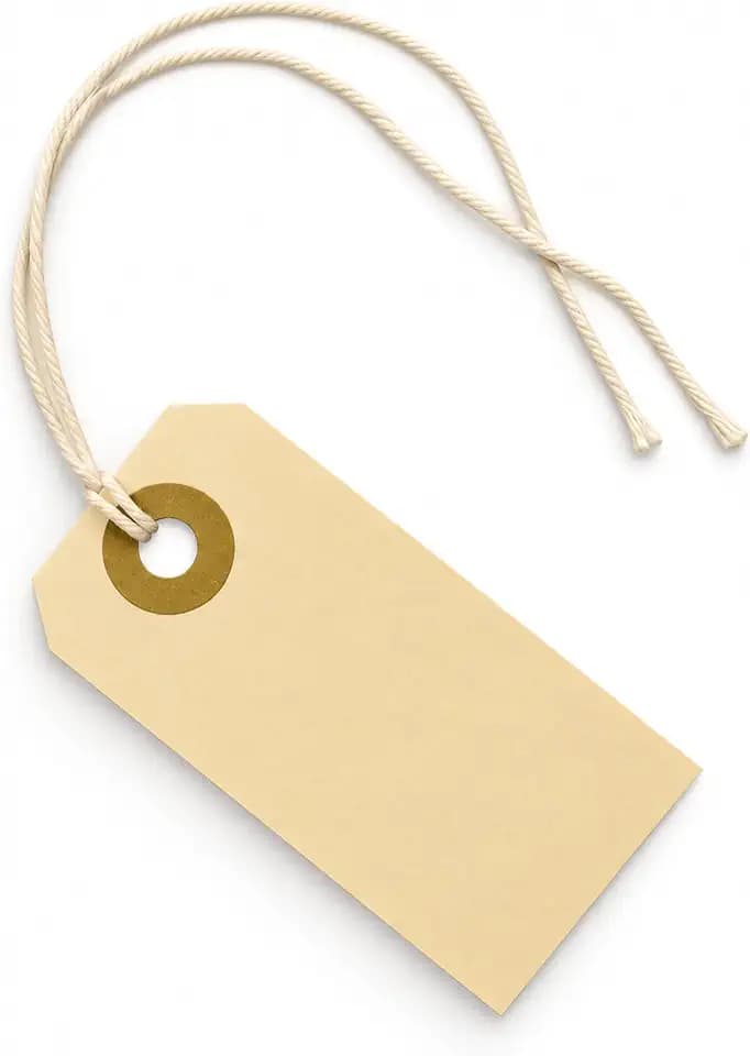 100 Small Manila Paper Tags with String, #1, 2 3/4" x 1 3/8"