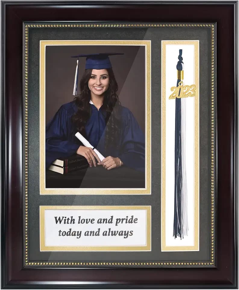 GraduatePro Graduation Picture Frame 5x7 with Tassel Holder, Shadow Box Graduation Decoration Gift, Real Glass Mahogany Photo Frame, Wall & Tabletop Design