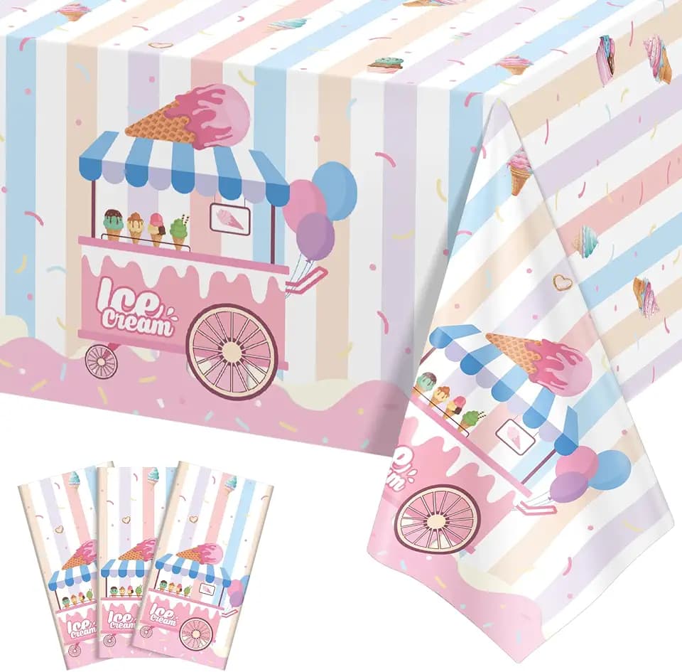 NatNarr 3 Pack Ice Cream Tablecloths, Ice Cream Party Decorations