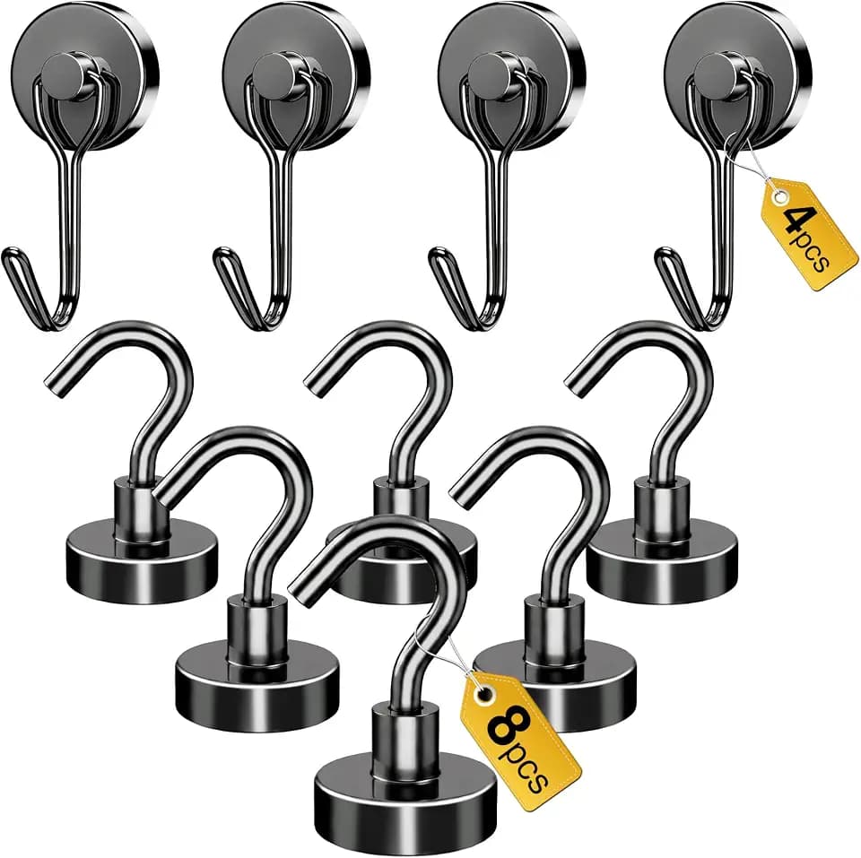 Magnetic Hooks, 2026 Cruise Cabin Ship Essentials Heavy Duty Strong Magnets Fridge Hanging for Classroom Kitchen Garage Grills Home, Medium 12-Pack Black (4 Swivel + 8 Fixed)